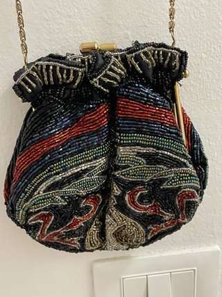 Pochette Borsa Perline Nera Oro Rosso