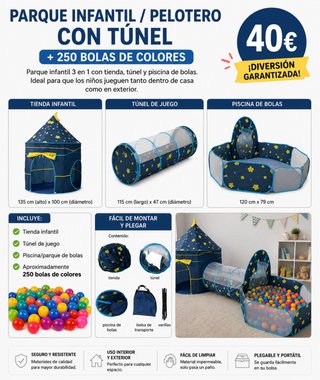 Parque infantil 3 en 1 con túnel y piscina