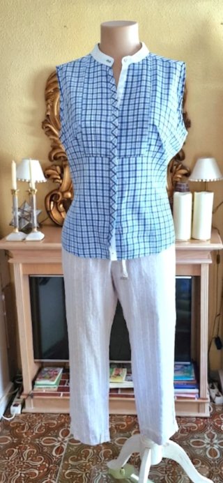 Camisa Zendra Algodón Cuadros Azul/Blanco