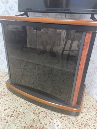 Mesa auxiliar cristal y madera