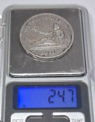 Moneda 5 Pesetas 1870 Primera República Española