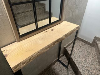 Consola Madera Industrial Metal Negra