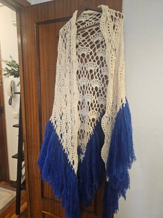Chal Mantón de Alpaca Beige y Azul