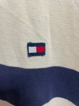 Vintage 90s Tommy Hilfiger Striped Polo Shirt Beig