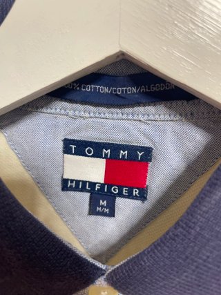 Vintage 90s Tommy Hilfiger Striped Polo Shirt Beig