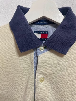 Vintage 90s Tommy Hilfiger Striped Polo Shirt Beig