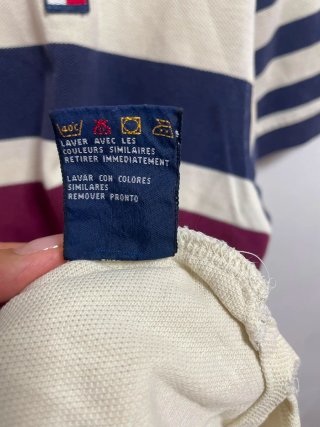 Vintage 90s Tommy Hilfiger Striped Polo Shirt Beig