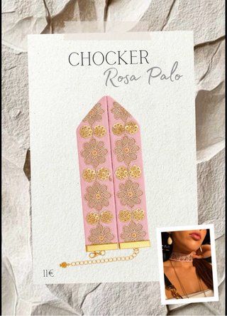 Choker estilo Nicoli floral rosa y dorado