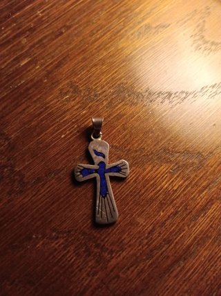 Colgante Cruz Plata Mexicana Vintage Azul/lapisláz