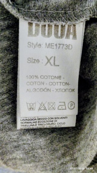 T-shirt DOOA Grigia 100% Cotone Tg.  XL