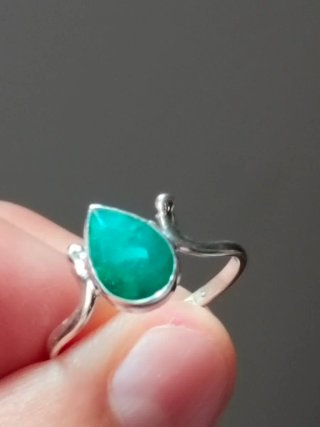Anillo Plata 925 Esmeralda Gota