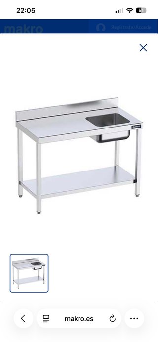 Mesa de trabajo acero inoxidable con cubeta