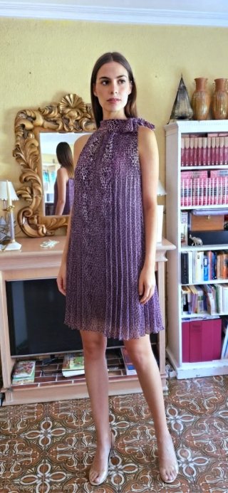 Vestido plisado animal print talla única