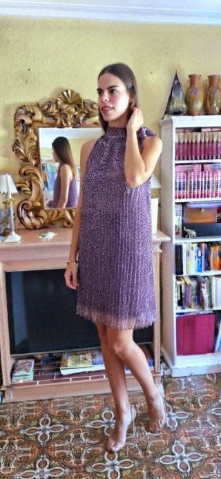 Vestido plisado animal print talla única