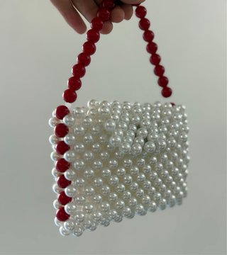 Borsa perle bianca e rossa