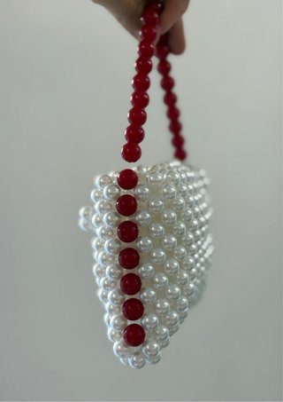 Borsa perle bianca e rossa