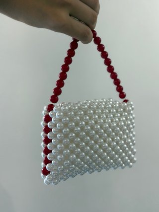 Borsa perle bianca e rossa
