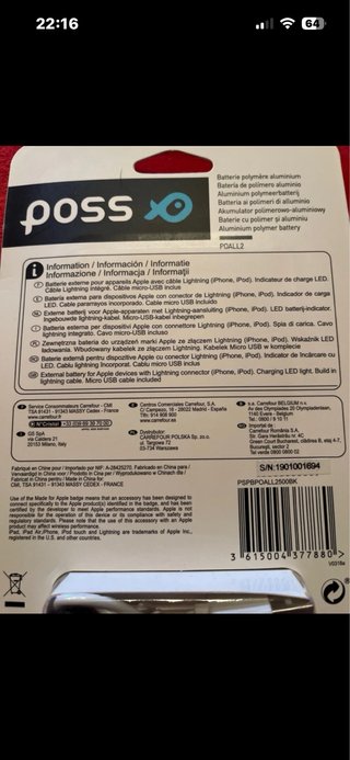 Batería Externa Poss 2500 mAh