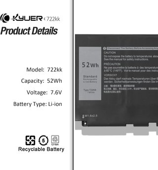 Batería KYUER 52Wh 722KK DELL XPS 13 9300 9310