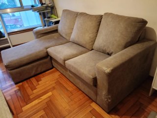 Sofá Chaiselong 3 Plazas Tela Beige/Gris