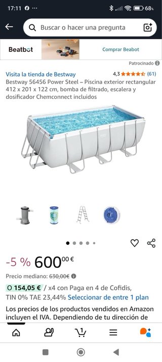 Piscina Rectangular Exterior 412x201x122 cm