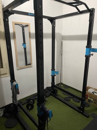 Banco Gimnasio + Pesas + Barra Curl + Jaula