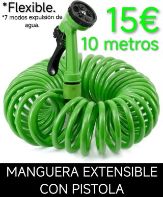 Manguera Espiral Jardín 10m con Pistola