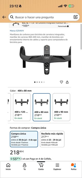 Manillar Carbono Integrado Carretera