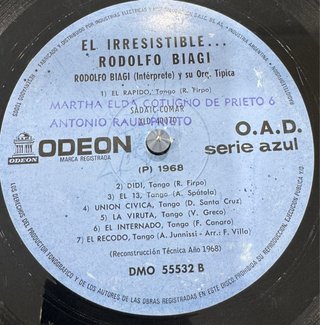 Rodolfo Biagi LP Tango El Irresistible