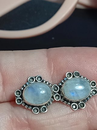 Pendientes Plata Ley Ovalados Piedra Luna