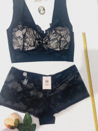 Conjunto Lencería Encaje Negro Talla XL