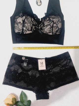 Conjunto Lencería Encaje Negro Talla XL