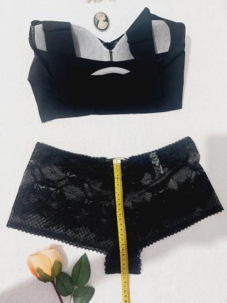 Conjunto Lencería Encaje Negro Talla XL