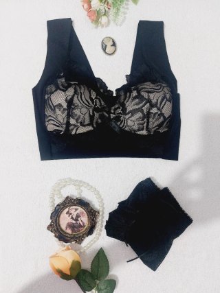 Conjunto Lencería Encaje Negro Talla XL