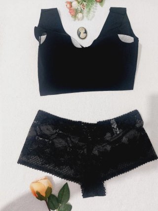 Conjunto Lencería Encaje Negro Talla XL