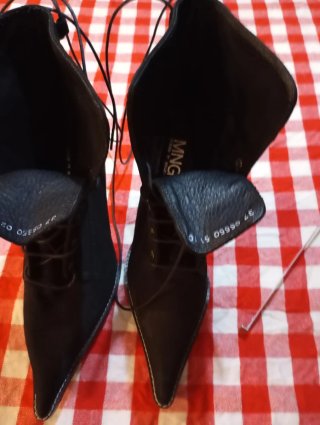 Botines Mango Piel Ante Negro Mujer