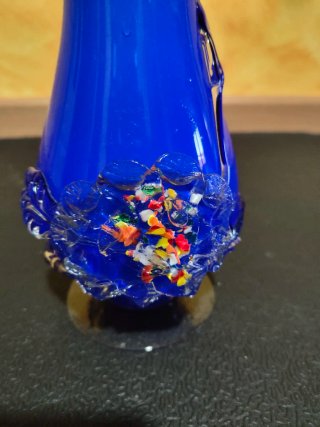 Jarrón de cristal Murano azul y multicolor