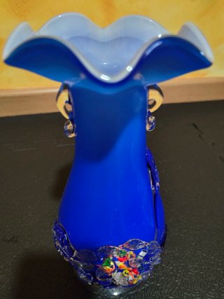 Jarrón de cristal Murano azul y multicolor