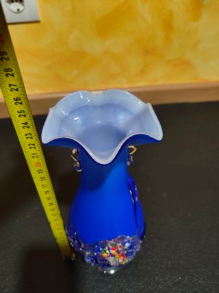 Jarrón de cristal Murano azul y multicolor
