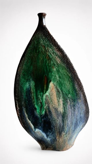 Escultura cerámica brutalista vintage 38cm