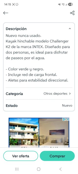 Kayak Challenger K2 Intex 2 plazas nuevo única