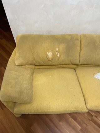 Divano giallo in tessuto, DA RINFODERARE