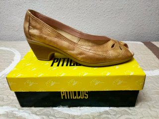 Zapatos Peep Toe Dorados PITILLOS Piel Talla 40