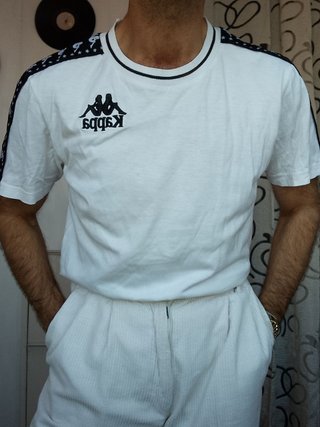 T-shirt Kappa Vintage 90s Bianca Nera cotone large