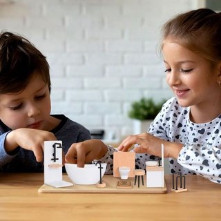Set da Bagno in Miniatura in Legno per Case delle Bambole