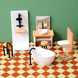 Set da Bagno in Miniatura in Legno per Case delle Bambole