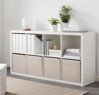 Caja IKEA DRÖNA beige con lunares 33x38x33 cm