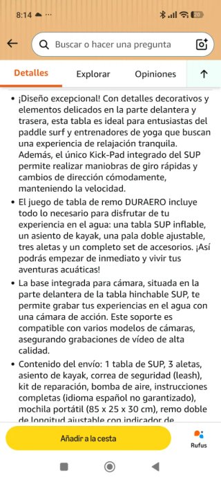 Tabla Paddle Surf Hinchable Duraero