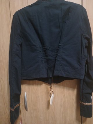 Chaqueta Vintage Bordada azul moreno y Dorada