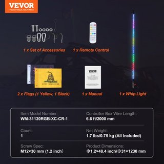 1 PC 4 FT Luz de Cola, Control Remoto APP y RF Luz de Cola LED, Luz de Cola Iluminada RGB en Espiral 360° Impermeable con 2 Banderas, para UTVs, ATVs, Motocicletas, RZR, Can-am, Camiones, Off-road...